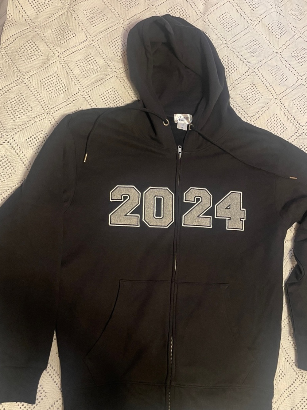 Black Full-Zip Hoodie Jacket with 2024 Chest Graphic